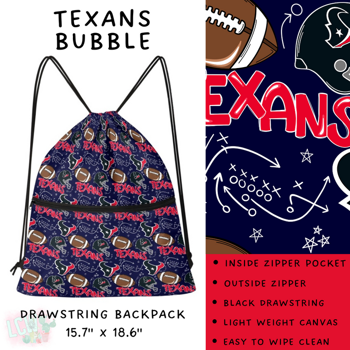 Batch #420 - End Zone Gear - Closes 9/26 - ETA mid Nov - Texans Bubble Drawstring Backpack