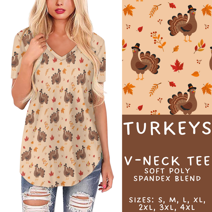 Batch #407 - Fall Fun 2 - Closes 9/4 - ETA mid/late October - Turkeys V-Neck Tee
