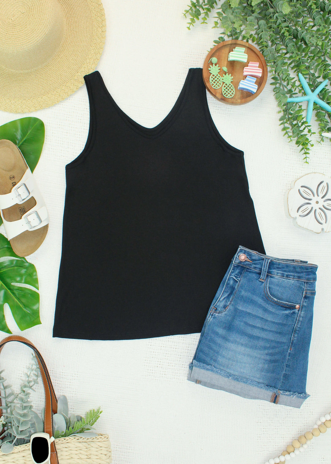 IN STOCK Vera V Neck Tank - Black