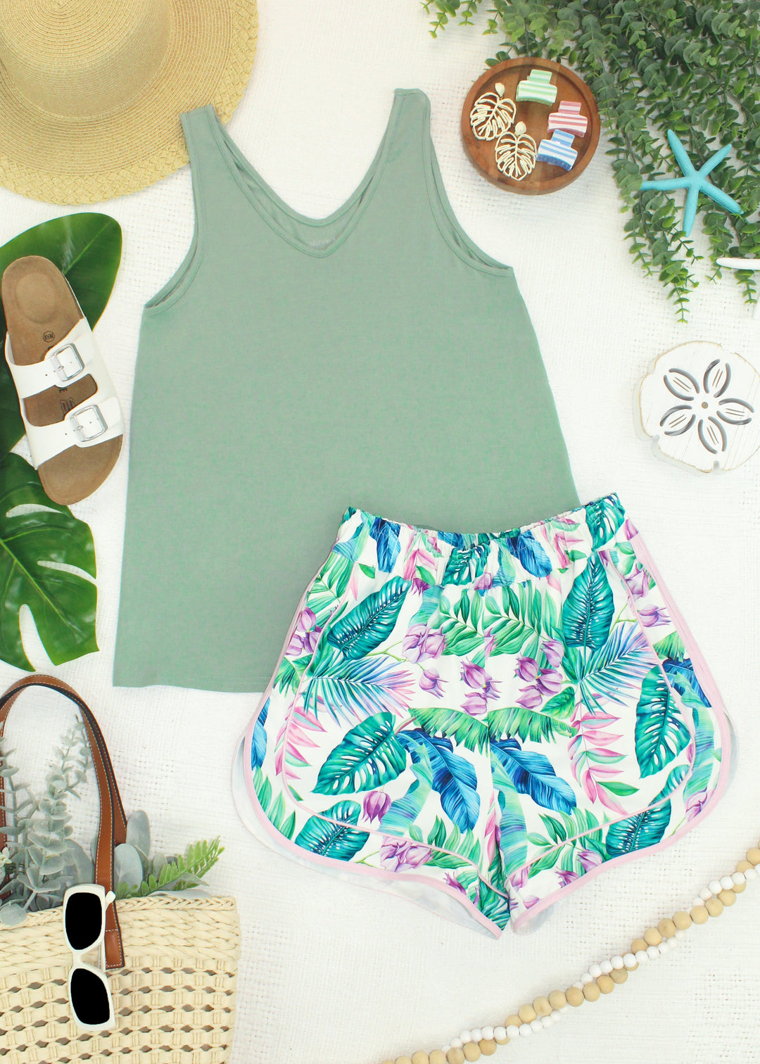 IN STOCK Vera V Neck Tank - Sage