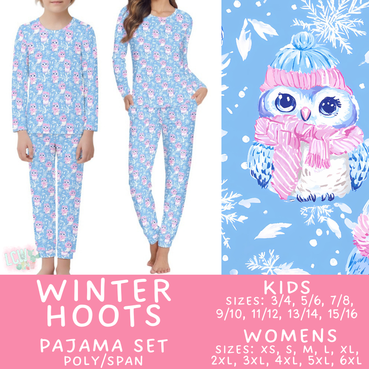 Batch #425 - Winter Family Pajamas - Closes 10/6 - ETA late Nov - Winter Hoots Women's & Kid's Pajama Set