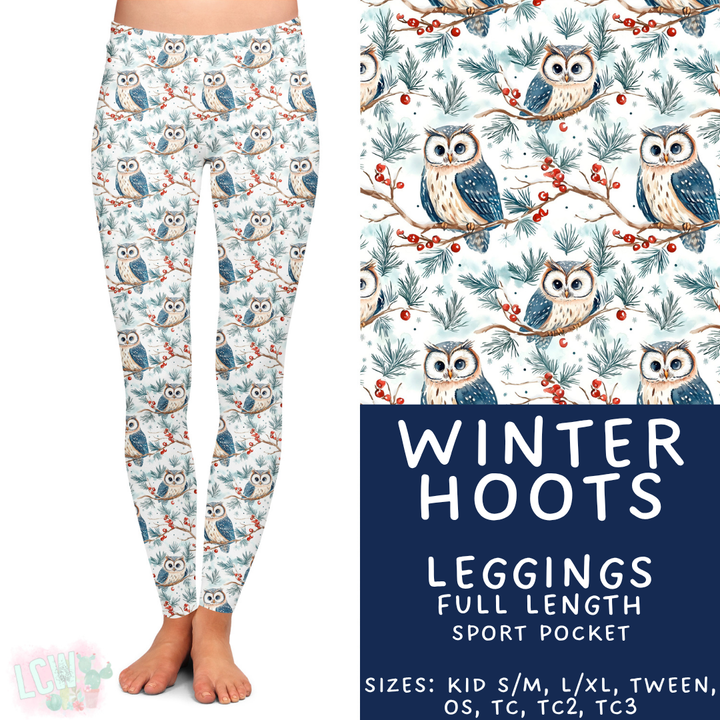 Batch #439 - Winter Watercolor 2 - Closes 10/30 - ETA mid Dec - Winter Hoots Full Length Leggings