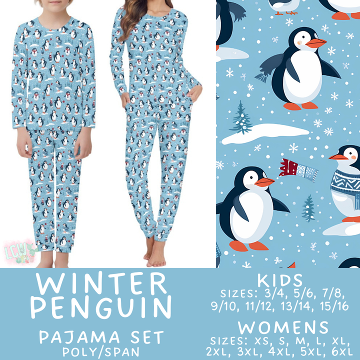 Batch #425 - Winter Family Pajamas - Closes 10/6 - ETA late Nov - Winter Penguin Women's & Kid's Pajama Set