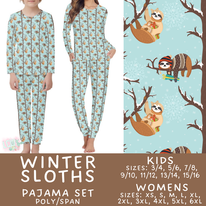 Batch #425 - Winter Family Pajamas - Closes 10/6 - ETA late Nov - Winter Sloths Women's & Kid's Pajama Set
