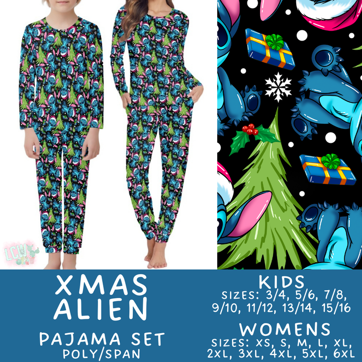 Batch #412 - Christmas Family Pajamas 2 - Closes 9/12 - ETA late October - Xmas Alien Women's & Kid's Pajama Set
