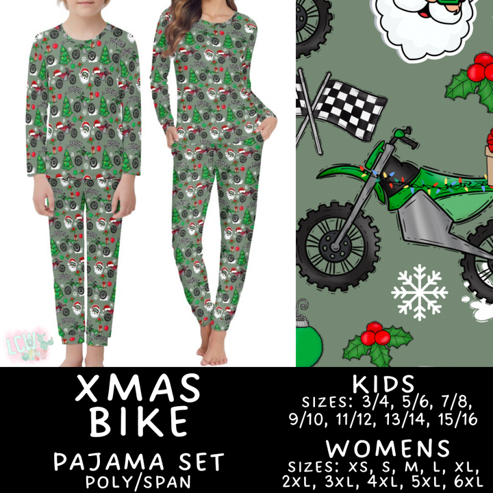 Batch #412 - Christmas Family Pajamas 2 - Closes 9/12 - ETA late October - Xmas Bike Women's & Kid's Pajama Set