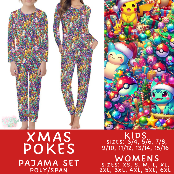Batch #431 - Character Christmas Pajamas - Closes 10/16 - ETA late Nov - Xmas Pokes Women's & Kid's Pajama Set