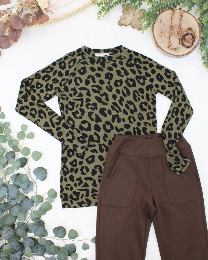 IN STOCK Blair Long Sleeve Top - Olive Animal Print
