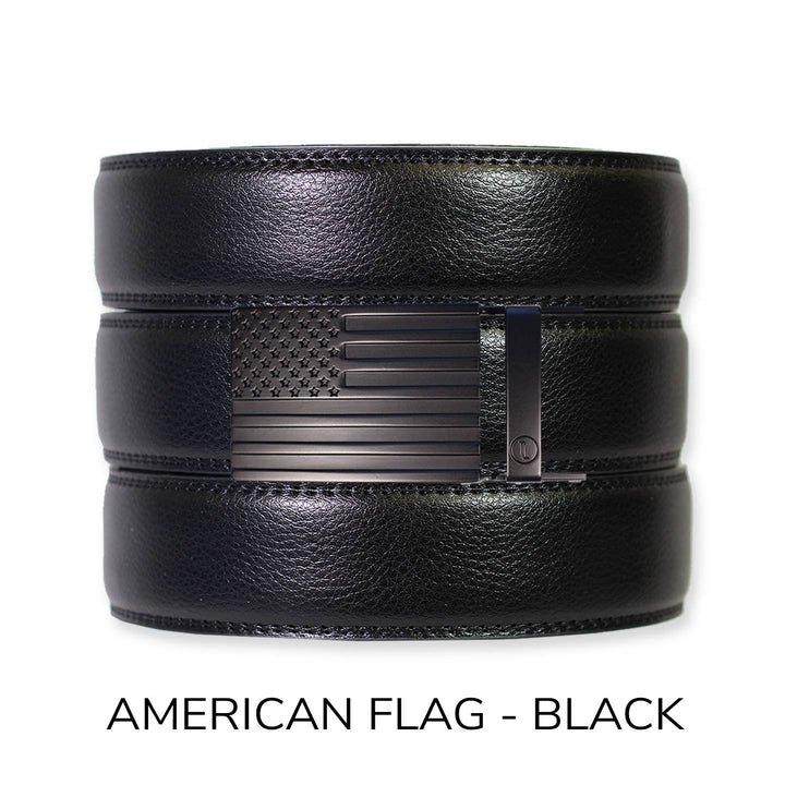 Black Leather Ratchet Belt & Buckle Set