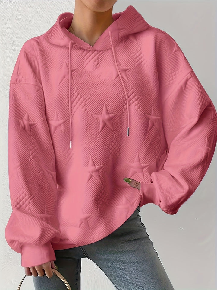 Plus Size Star Texture Long Sleeve Drawstring Hoodie