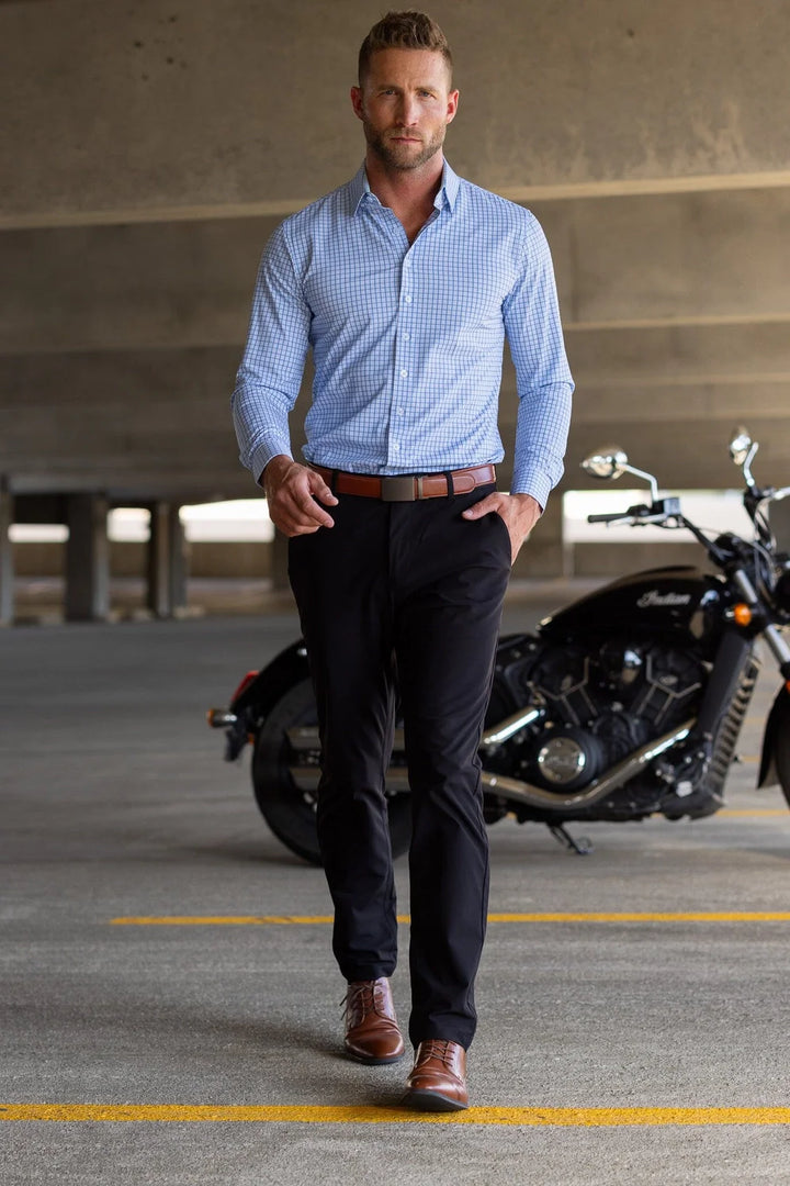 Hustle Sport Shirt - Long Sleeve - Double Blue Mini Grid