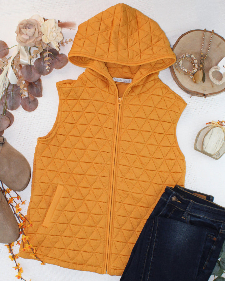 IN STOCK Heather Geometric Hooded Vest - Mustard