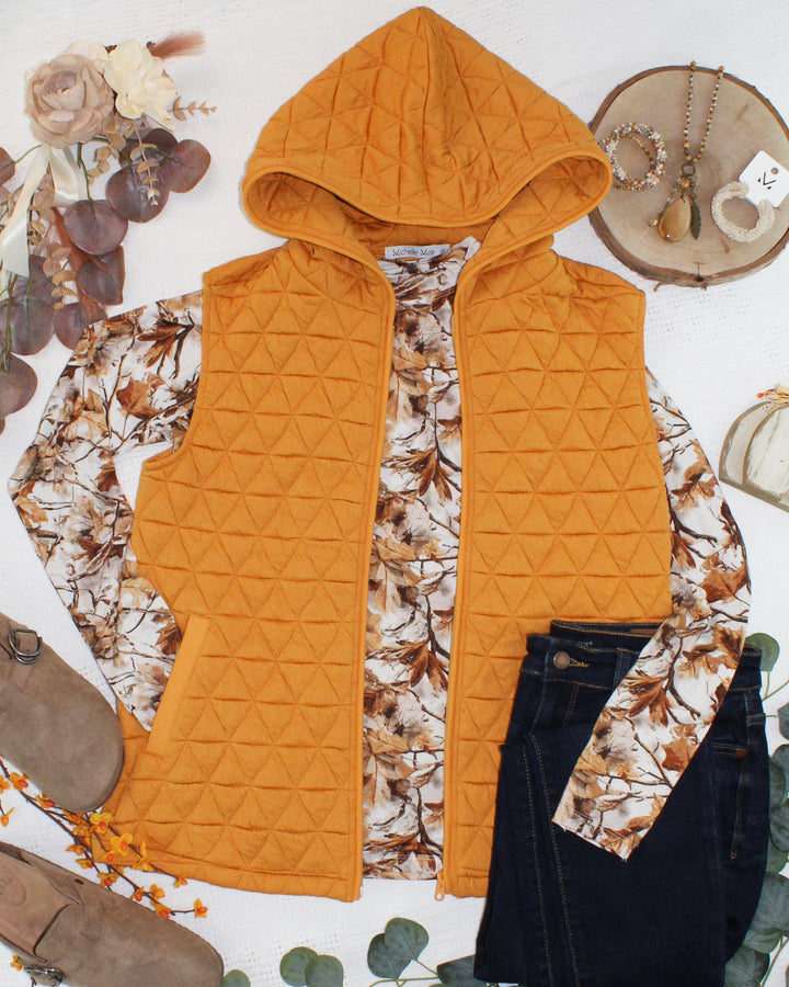 IN STOCK Heather Geometric Hooded Vest - Mustard