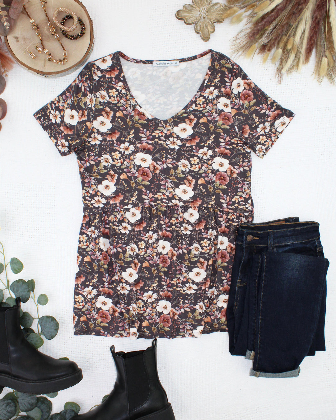 IN STOCK Sarah Ruffle Short Sleeve - Blushwood Floral