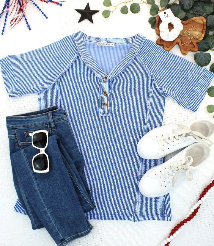 IN STOCK Juliette Button Top - Blue FINAL SALE