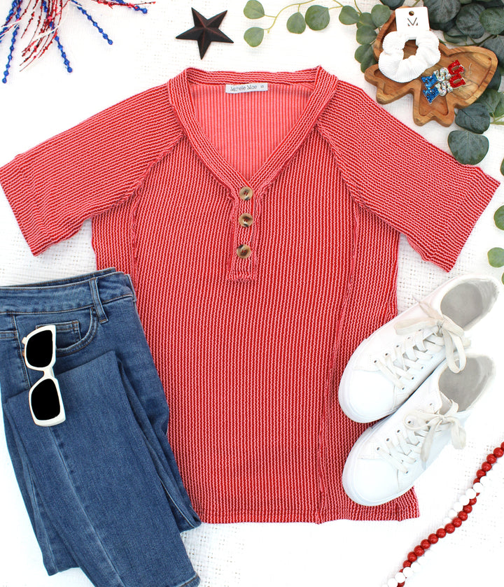 IN STOCK Juliette Button Top - Red FINAL SALE