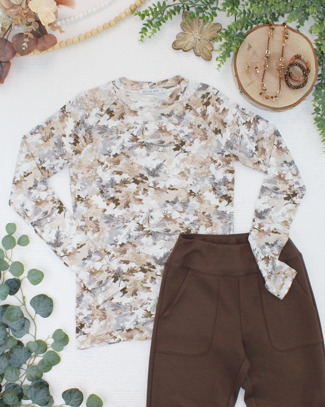 IN STOCK Blair Long Sleeve Top - Neutral Leaves