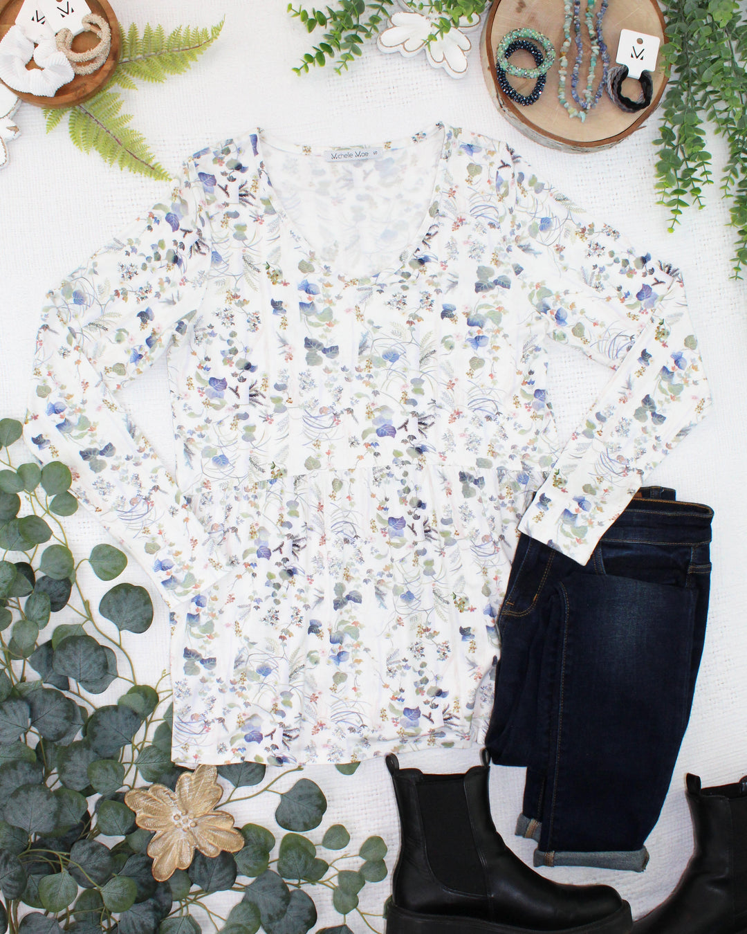 IN STOCK Long Sleeve Sarah Ruffle Top - Olive Meadow