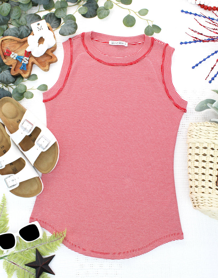 IN STOCK Morgan Micro Striped Tank - Red FINAL SALE