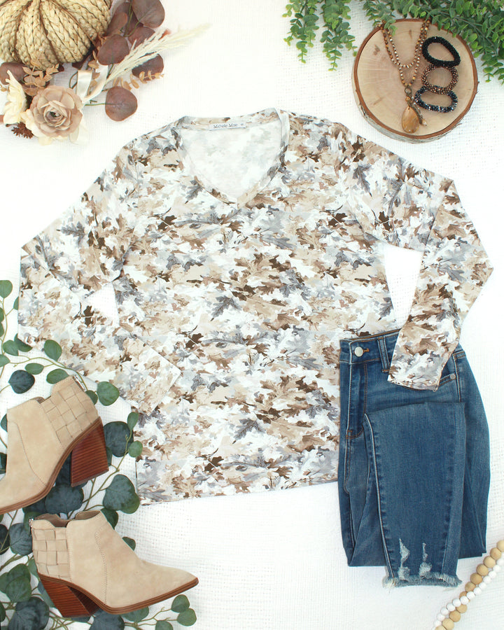 IN STOCK Larissa Long Sleeve - Neutral Leaves