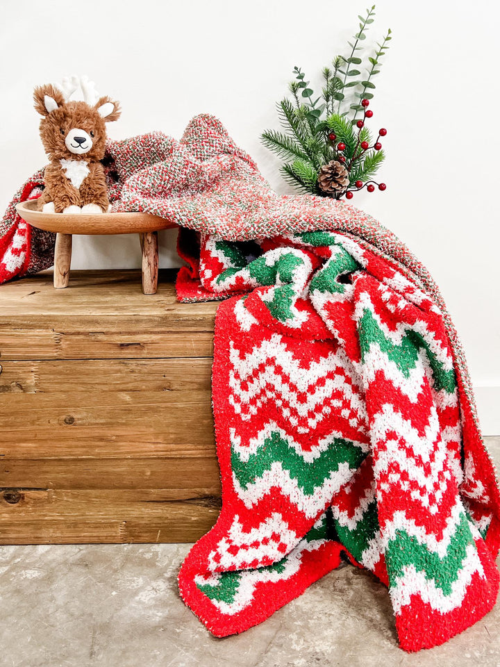 IN STOCK Plush and Fuzzy Blanket - Holiday Chevron