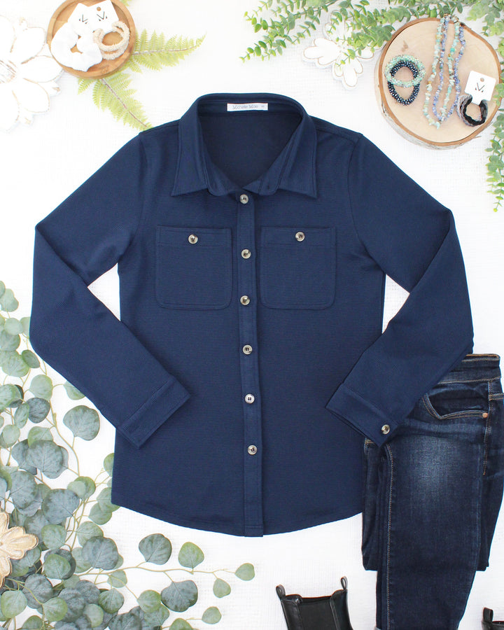 IN STOCK Ryleigh Ribbed Button Down - Navy