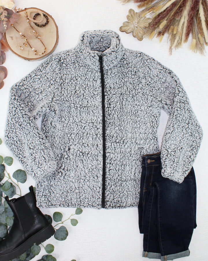 IN STOCK Two Tone Fullzip Sherpa - Charcoal and White