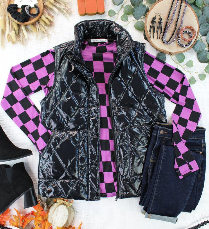 IN STOCK Remy Zip Up Vest - Shiny Black