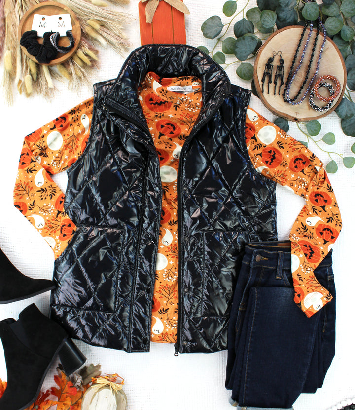 IN STOCK Remy Zip Up Vest - Shiny Black