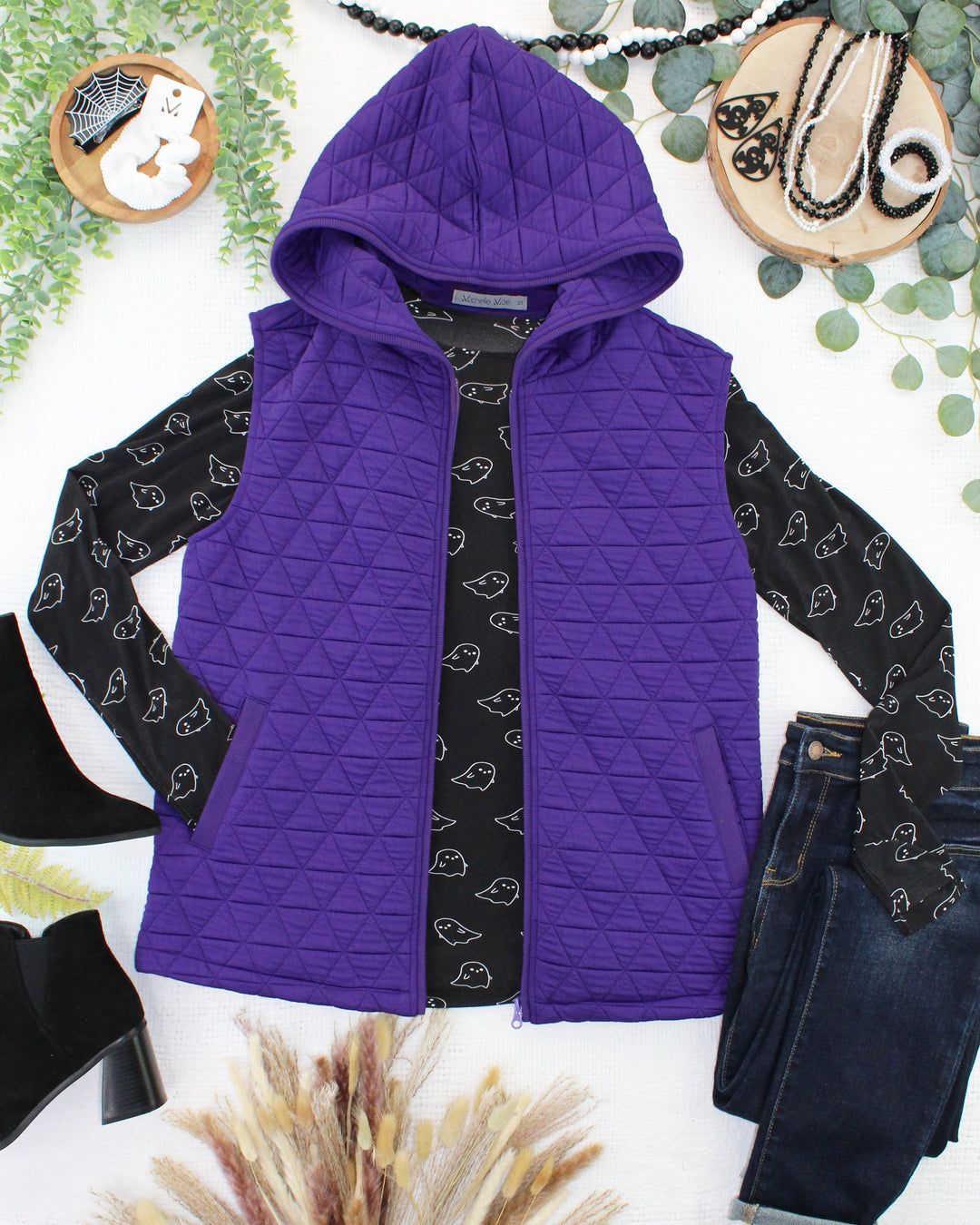 IN STOCK Heather Geometric Hooded Vest - Purple