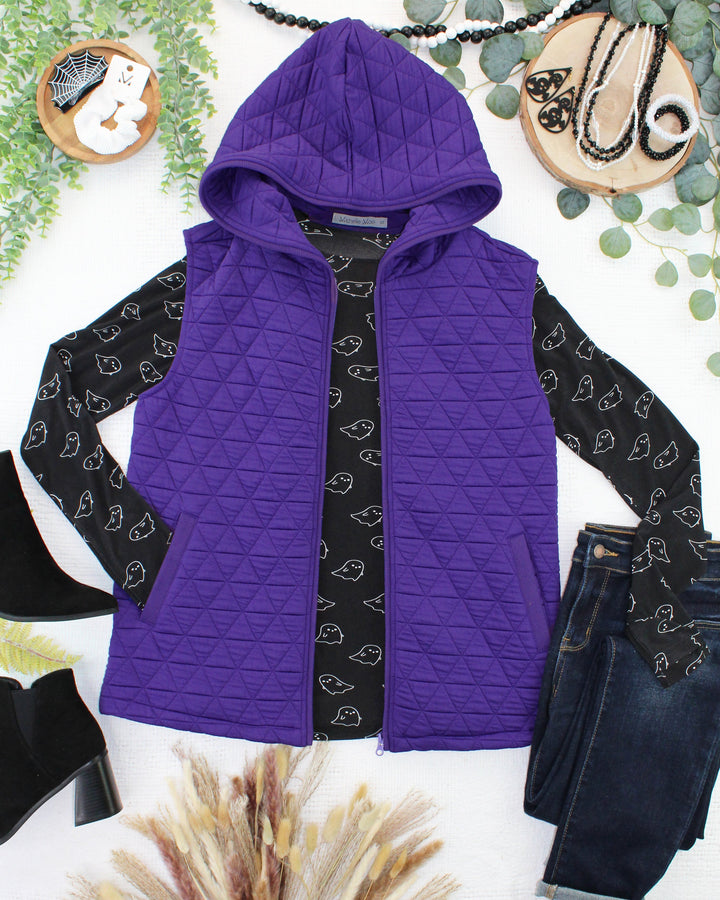 IN STOCK Heather Geometric Hooded Vest - Purple