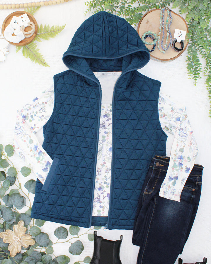 IN STOCK Heather Geometric Hooded Vest - Teal