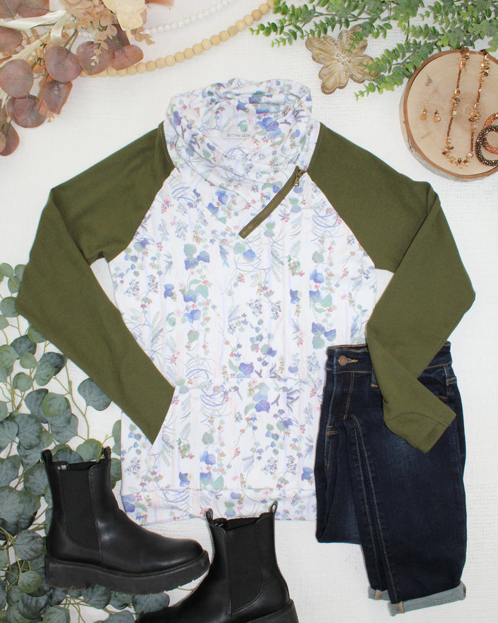 IN STOCK Classic Zoey ZipCowl Sweatshirt - Olive Meadow and Olive
