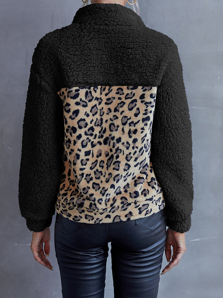 Leopard Quarter-Snap Teddy Sweatshirt