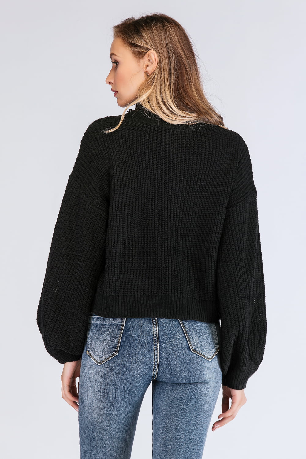 Turtleneck Rib-Knit Dropped Shoulder Sweater