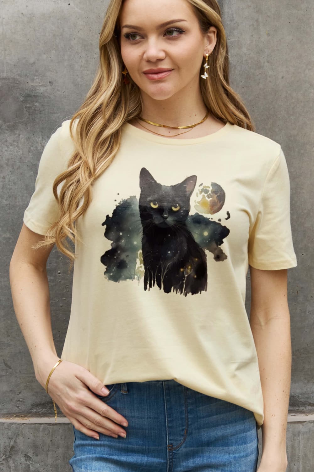 Simply Love Full Size Black Cat Graphic Cotton Tee