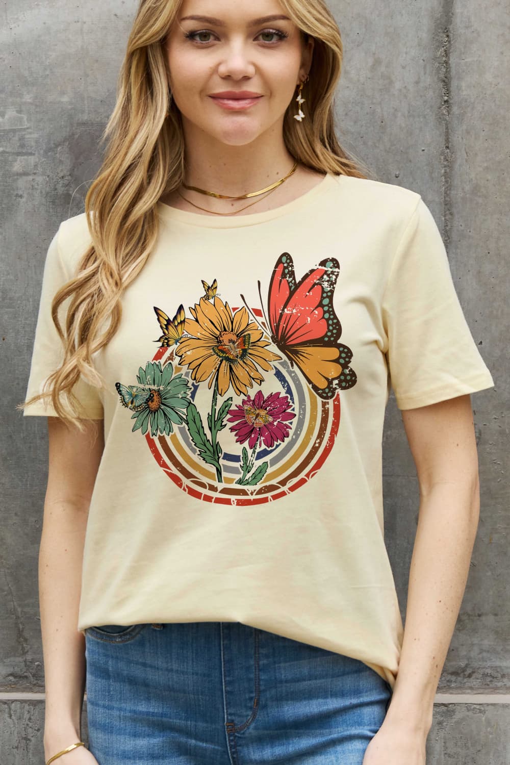 Simply Love Full Size Flower & Butterfly Graphic Cotton Tee