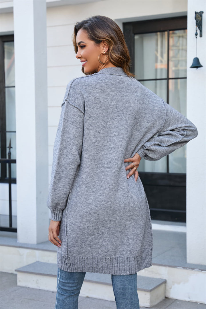 Open Front Dropped Shoulder Cardigan with Pocket