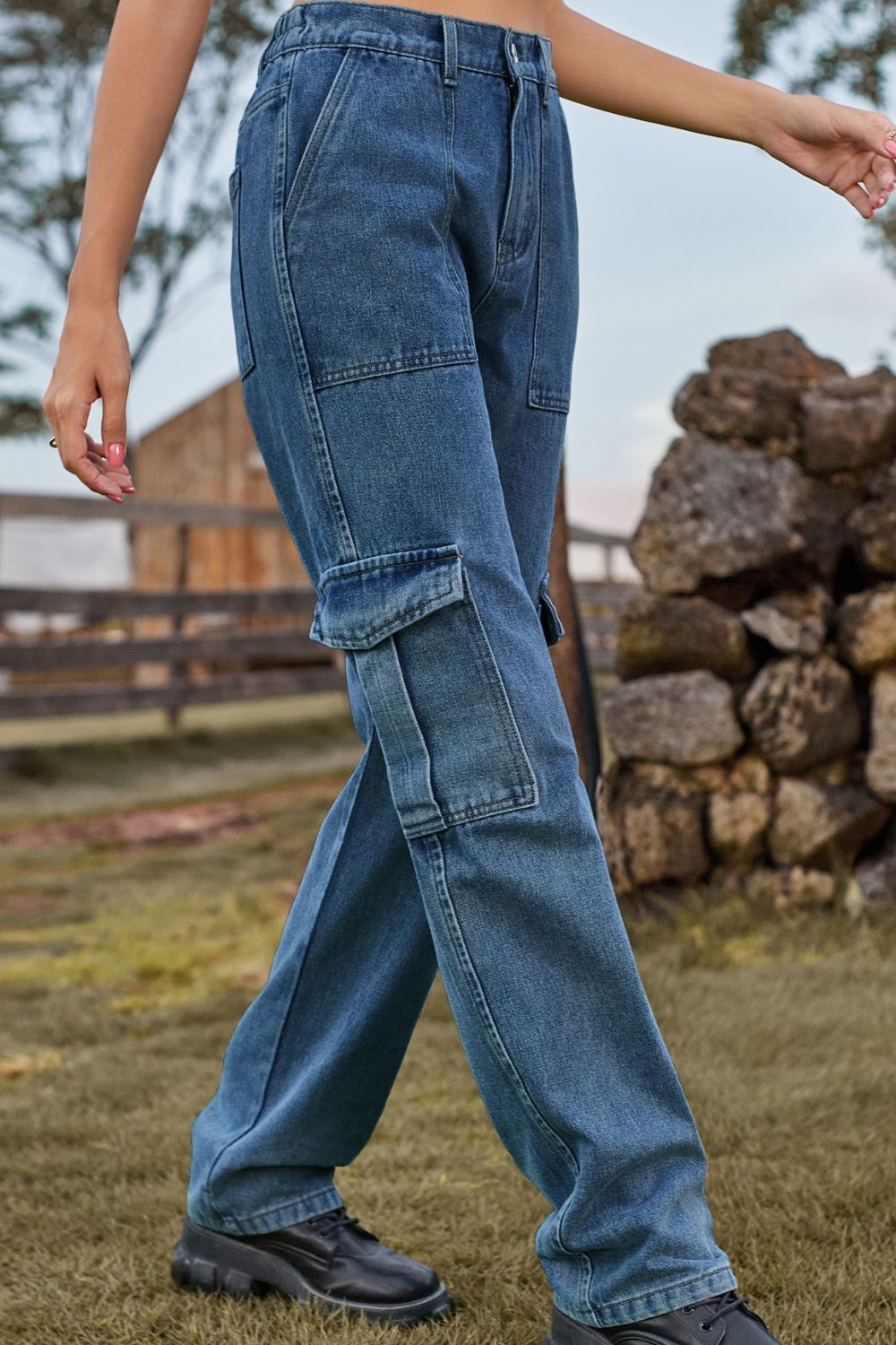 Loose Fit Long Jeans with Pockets