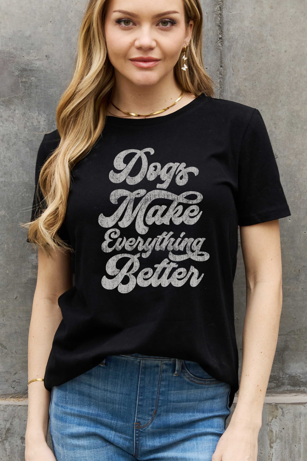 Simply Love Full Size DOGS MAKE EVERTHING BETTER Graphic Cotton Tee
